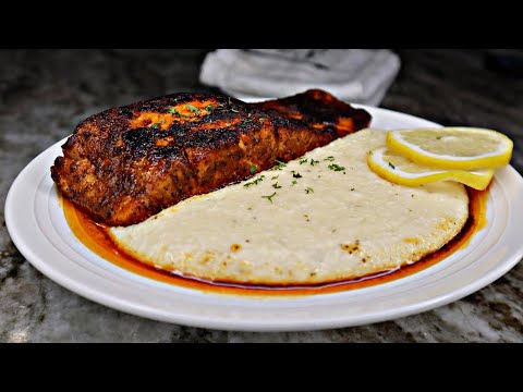 Best-Blackened-Cajun-Salmon-&-Gouda-Grits-Recipe!-#Soulfoo