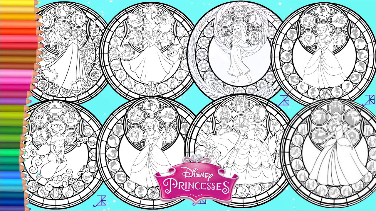 Coloring All Disney Princess Stained Glass Art Compilation Coloring Pages Youtube