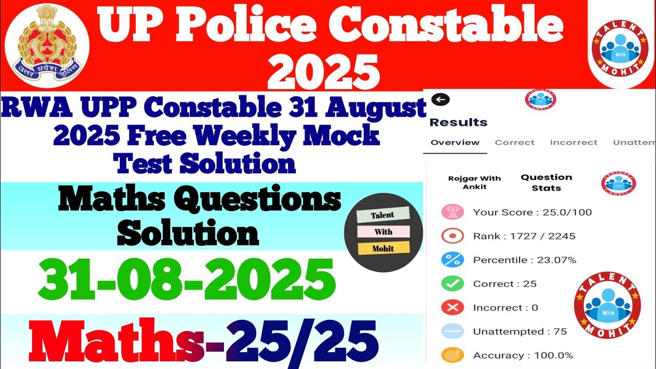 Rojgar With Ankit Up Police Constable 31 August 2025 Free Weekly Mock Test Solution✅