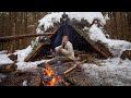 My 1st SOLO Winter Overnight! Bushcraft Shelter, Cooking on Coals, Campfire Breakfast