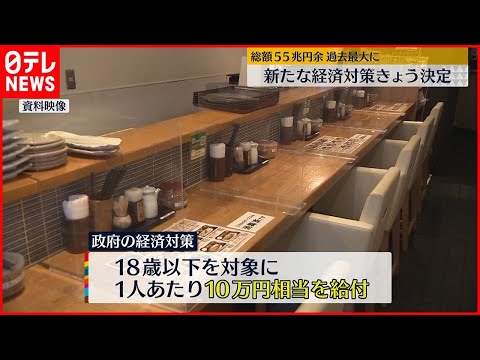 【新たな経済対策】財政支出“過去最大”55.7兆円…“10万円給付”など盛り込む