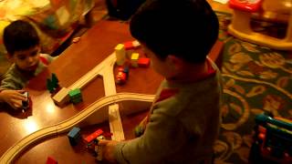 TEST Ikea Wood Train and Wood Interlocking Tracks Set With the TWINS 2 YEARS OLD
