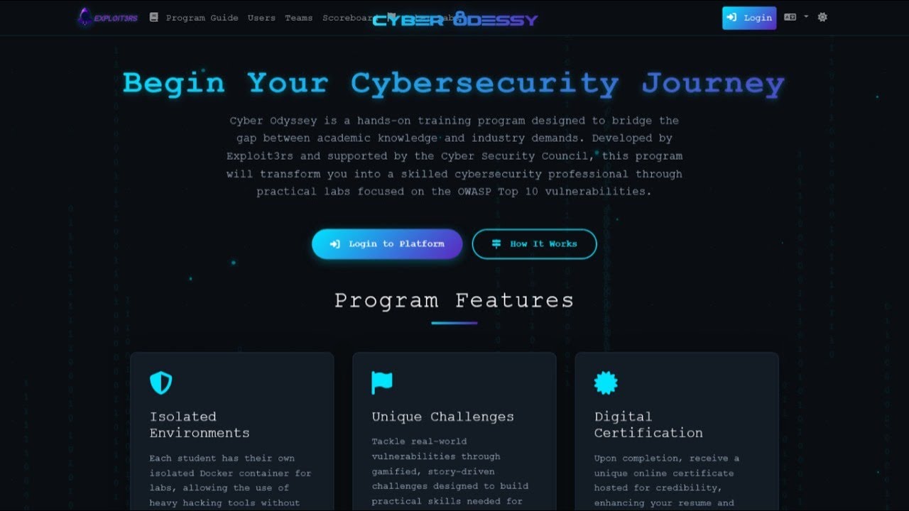Cyber Odyssey: Immersive Landing Page Demo Video for Cybersecurity Learning Platform | baseTOP