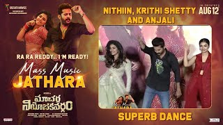 Nithiin, Krithi Shetty And Anjali Superb Dance | Macherla Niyojakavargam Mass Music Jathara