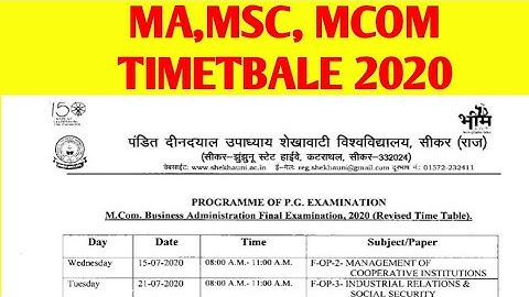 Shekhawati University MA, MSC, MCOM,TIMETBALE 2020, PDSU,MA FINAL,MSC Final, MCOM,final, timetable