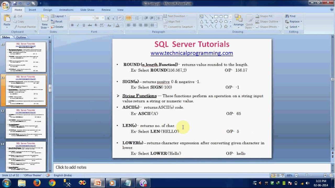 SQL Server Use Of Function in Hindi & English - YouTube