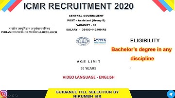 ICMR RECRUITMENT (2020) - ASSISTANT POST