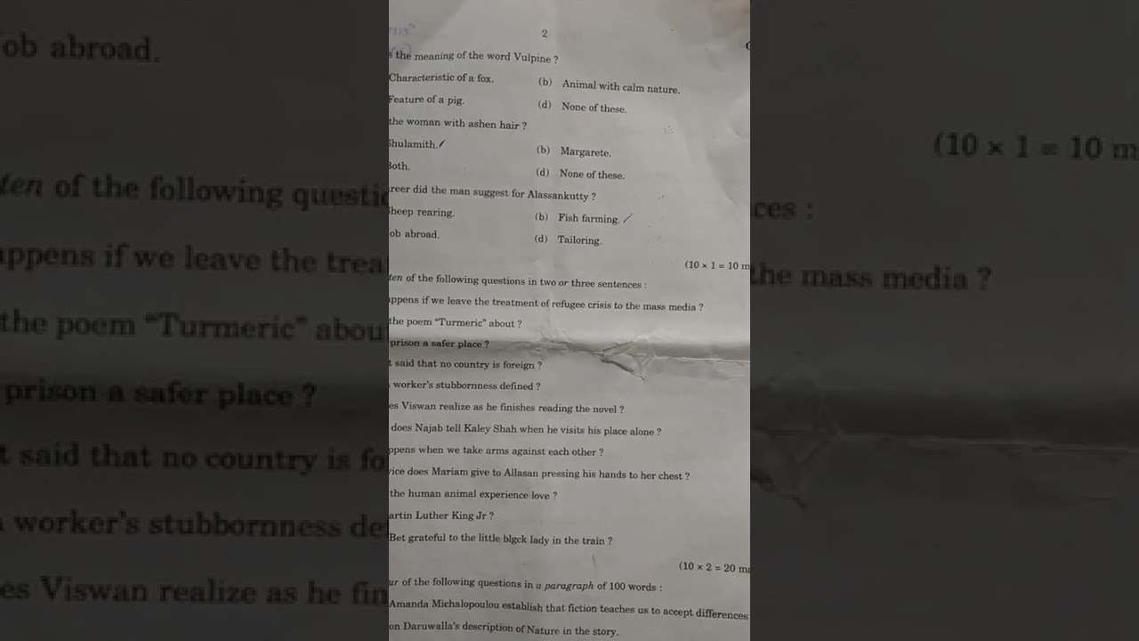 Calicut University question paper of 2020 spectrum