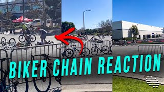 Biker Crashes During a Race Causing a Chain Reaction
