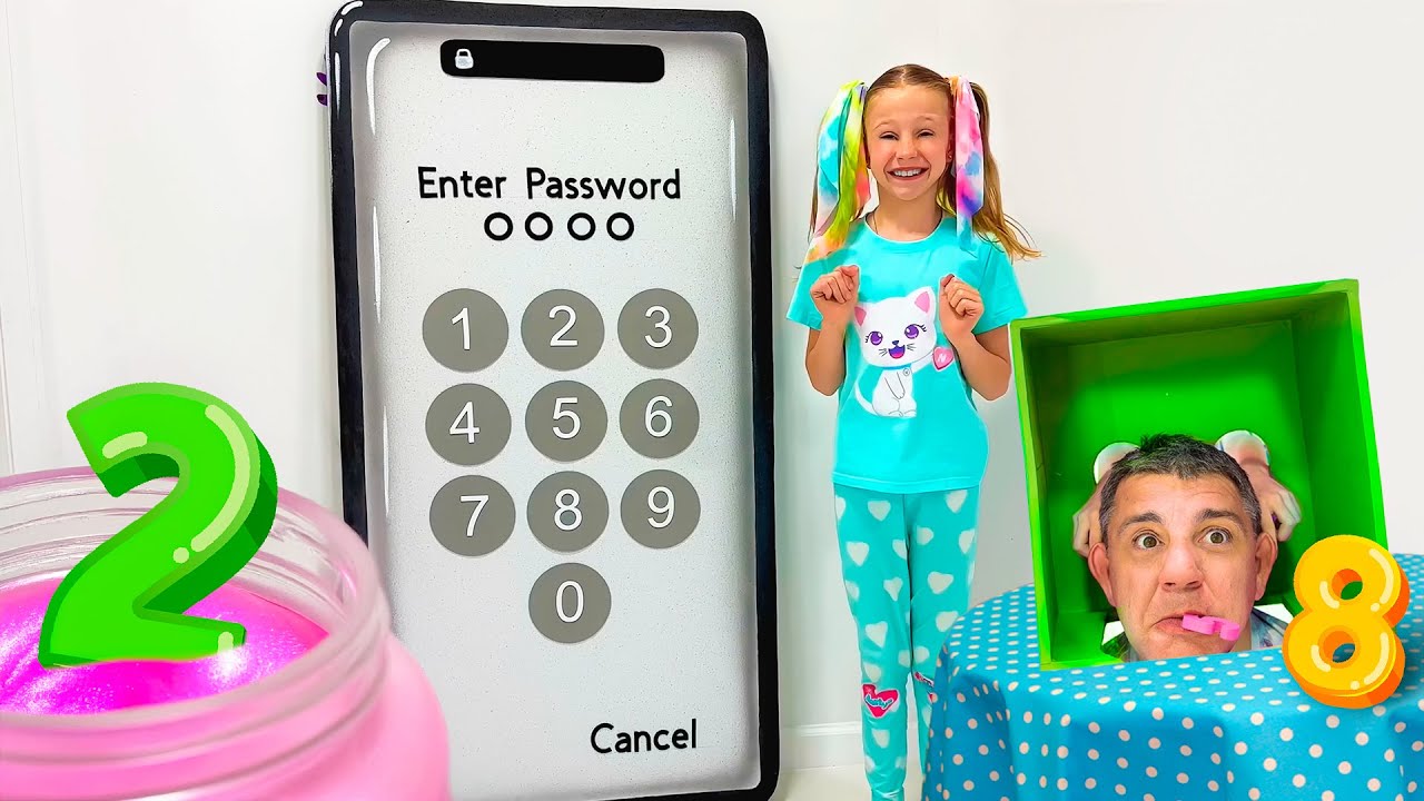 Nastya telefona giriyor ve renkli toplar meydan okumasını oynuyor - Çocuklar için video serisi