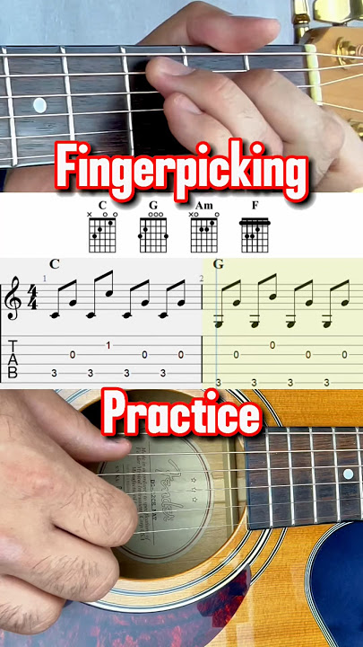 Basic fingerpicking practice! Simple acoustic guitar plucking pattern with chords C-G-Am-F