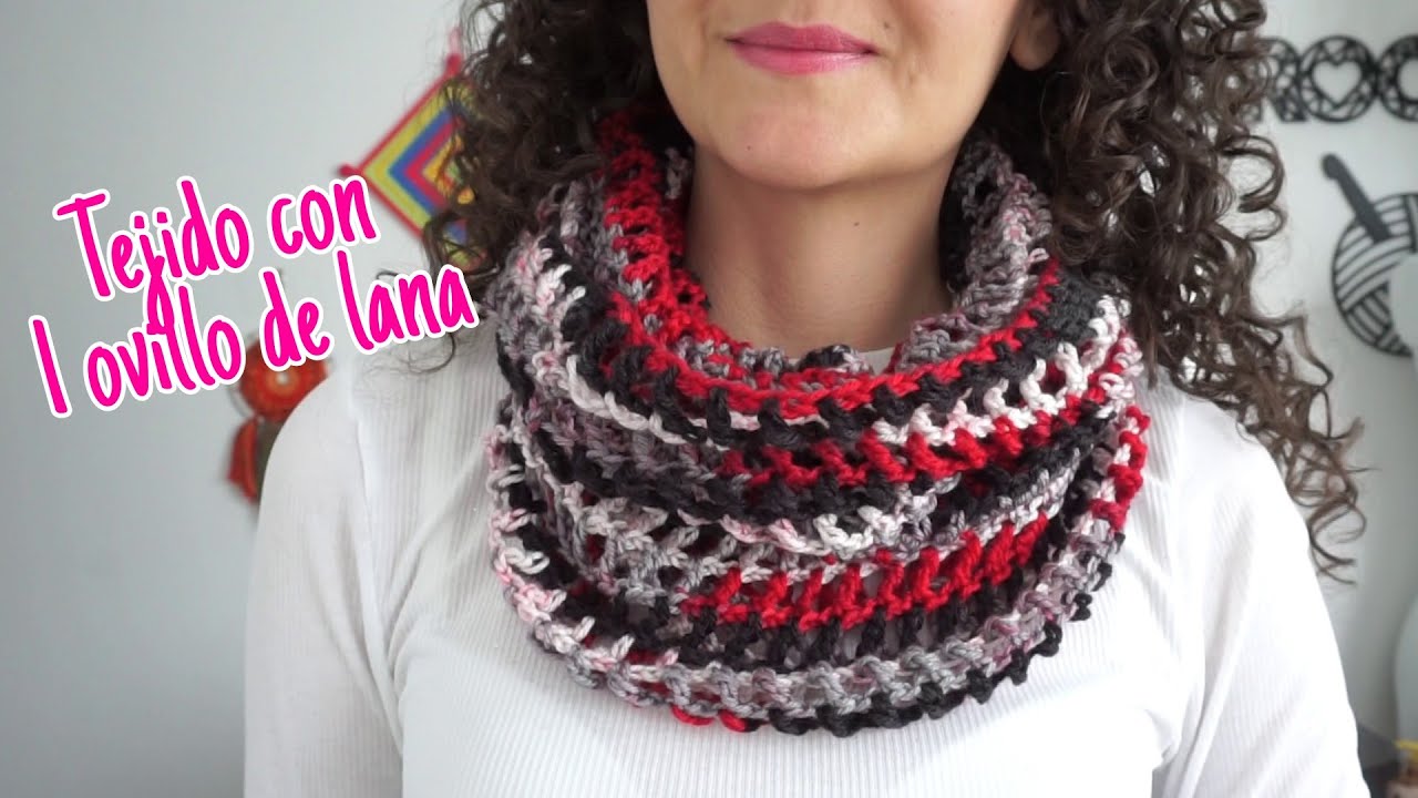 Lo más fácil que he tejido 🧶 con solo un ovillo de lana - cuello - bufanda