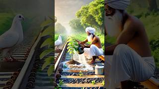 The farmer & pigeon together plant a guava tree on the track the train broke it😭#ai #farmer #pigeon