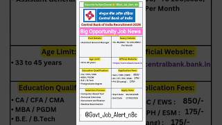 Central Bank New Recruitment 🚨 #central #bank #of #india #new #recruitment #job #shorts #news #viral