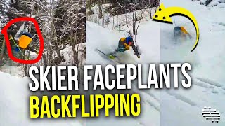 Skier Attempt a Backflip but Loses Balance Upon Landing and Faceplants