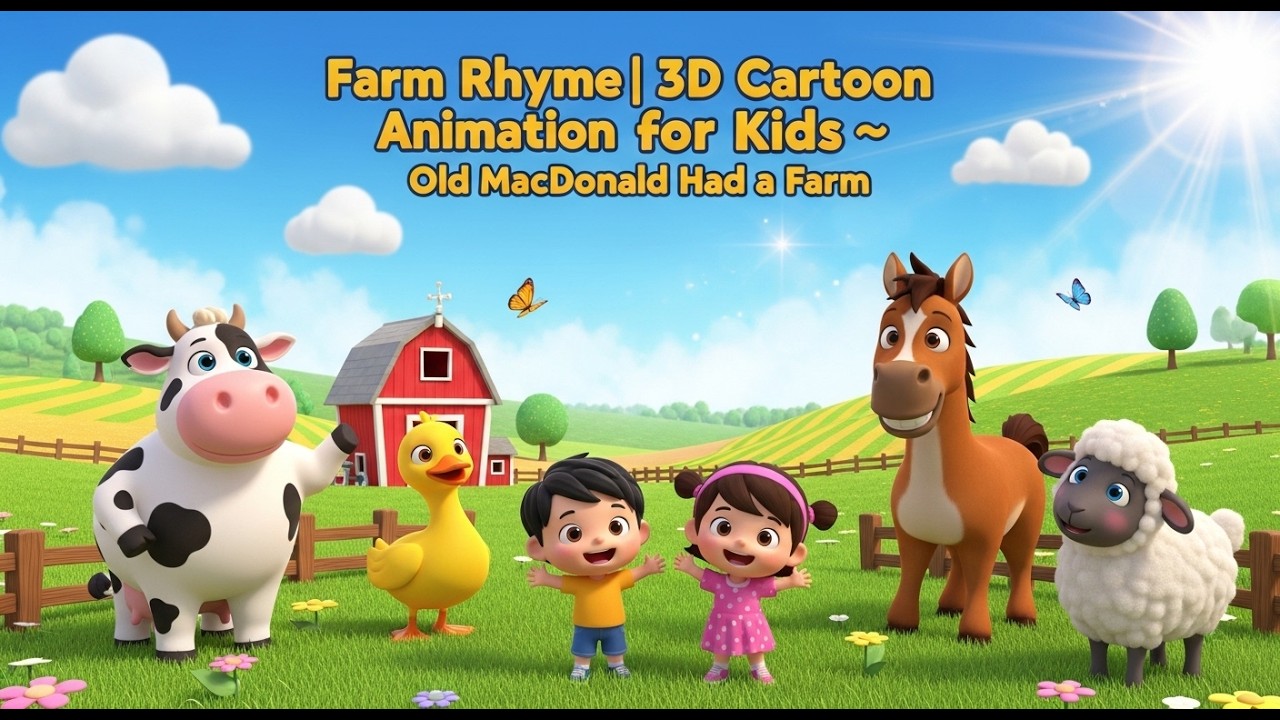 Farm Rhyme 🐄🦆🐴🐑 | 3D Cartoon Animation for Kids 🎵 | Old MacDonald Had a Farm 🌈