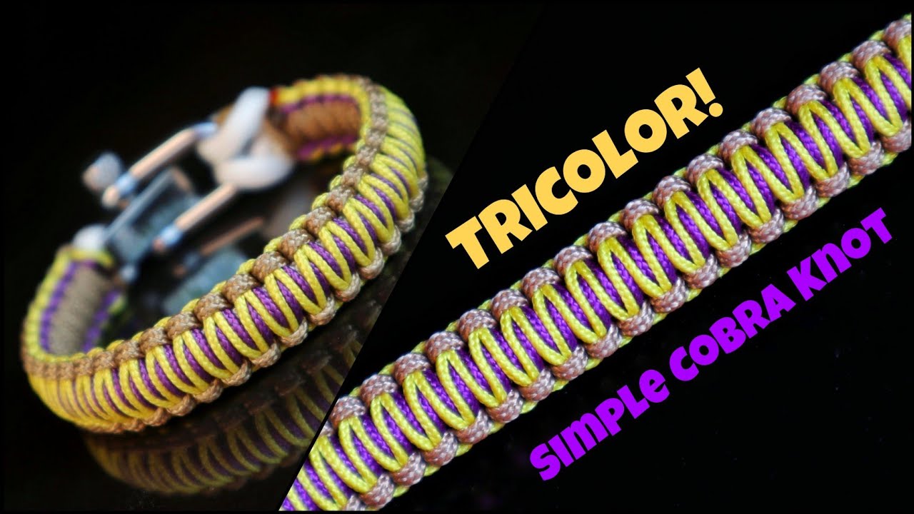 TRICOLOR! HOW TO MAKE COBRA KNOT PARACORD BRACELET WITH SHACKLE, EASY  PARACORD TUTORIAL. 