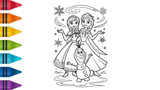 Elsa, Anna & Olaf Happy Moment Drawing, Painting & Coloring For Kids and Toddlers_Child Art