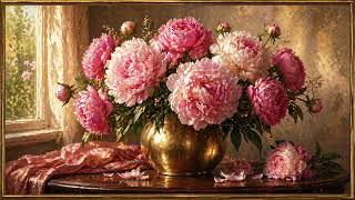 Golden Peony Elegance 🌸 | 1 Hour HD Floral Still Life for Relaxation & TV Art 