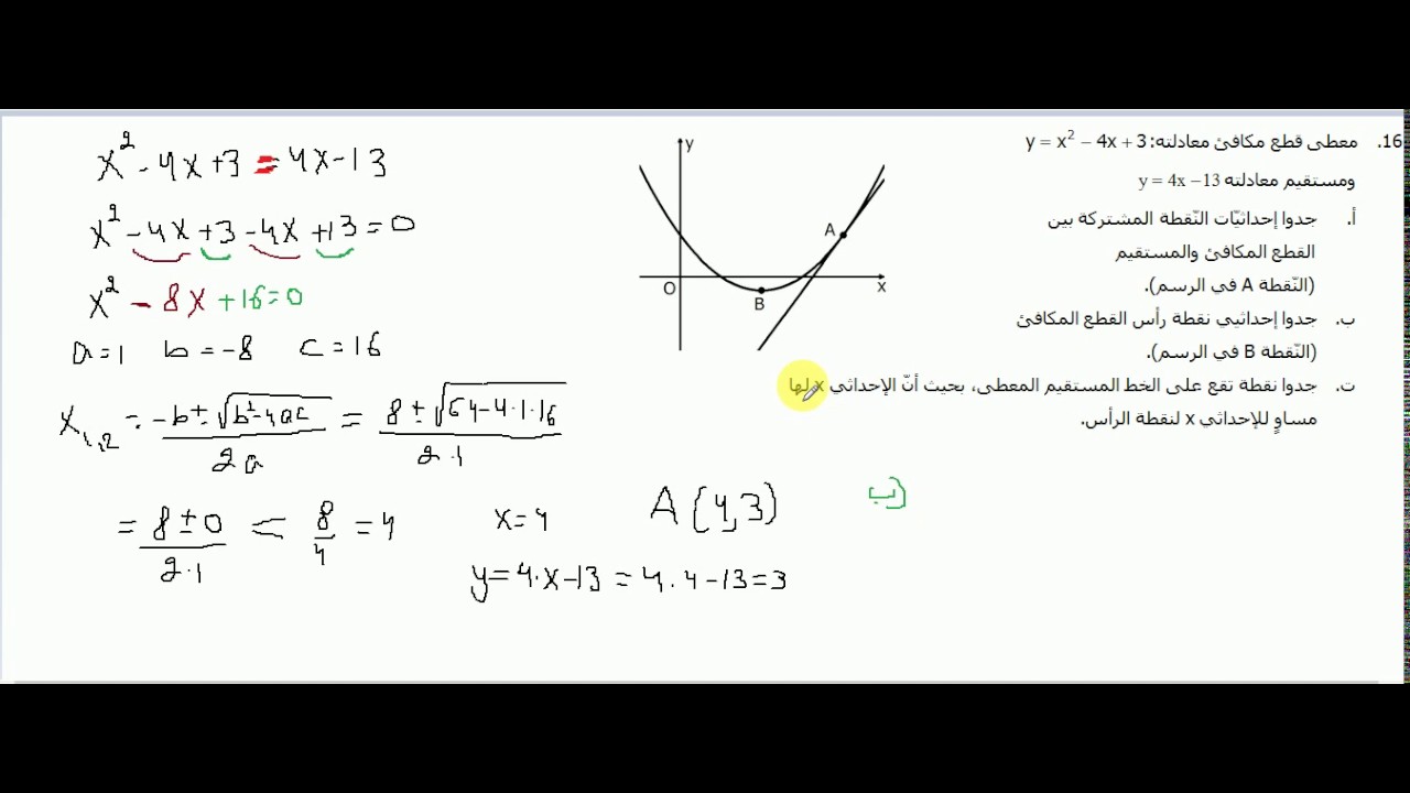 3 وحدات الدالة التربيعية سؤال 16 من المجمع