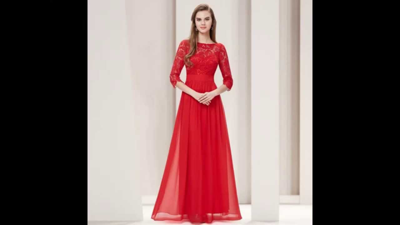 Abendkleid / Dreiviertel Arm Spitzenkleid rot - günstige Spitzenkleider Online Kaufen!