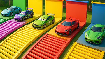 TRANSPORTING FULL COLOR MCQUEEN POLICE TRUCKS ACROSS CRAZY RAMPS | FARM SIMULATOR 22