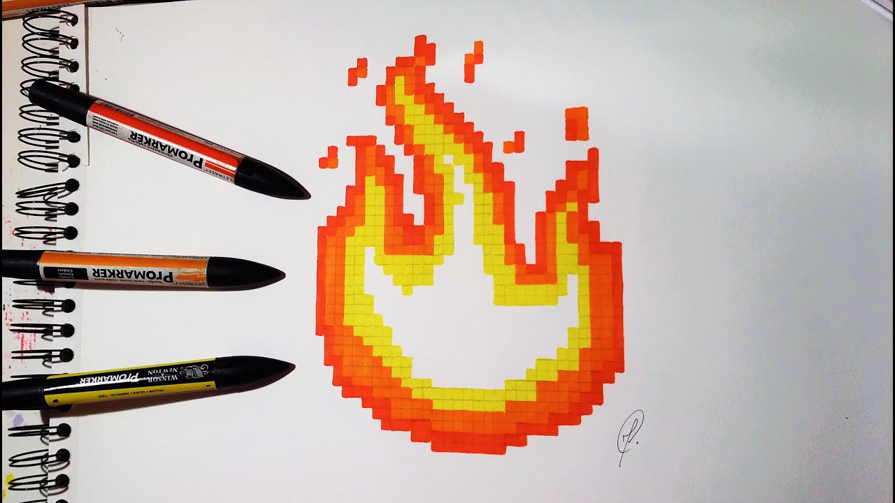 ⁣Emoji Fire Drawing - Pixel Art