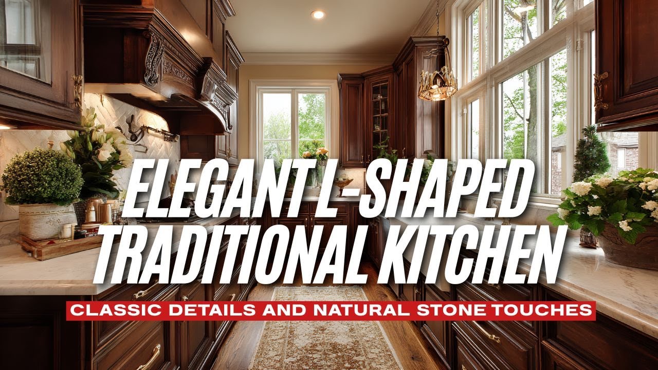 Elegant L Shaped Traditional Kitchen Design Ideas with Classic Details and Natural Stone Touches