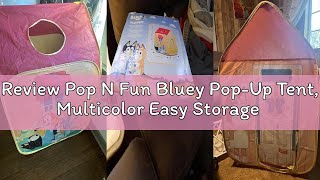 Review Pop N Fun Bluey Pop-Up Tent, Multicolor Easy Storage Pop Up Play Tent with Roll-Up Door & Pee