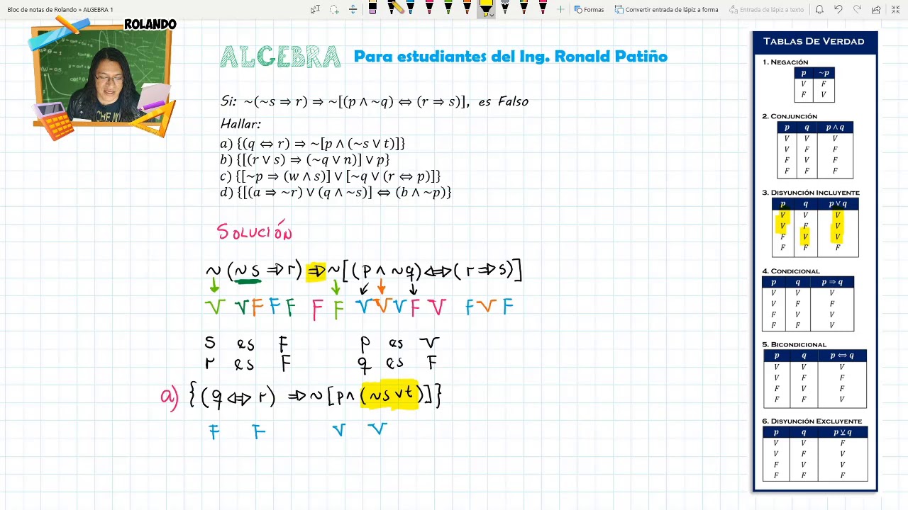 LOGICA - Hallar del valor de verdad de una proposición compuesta