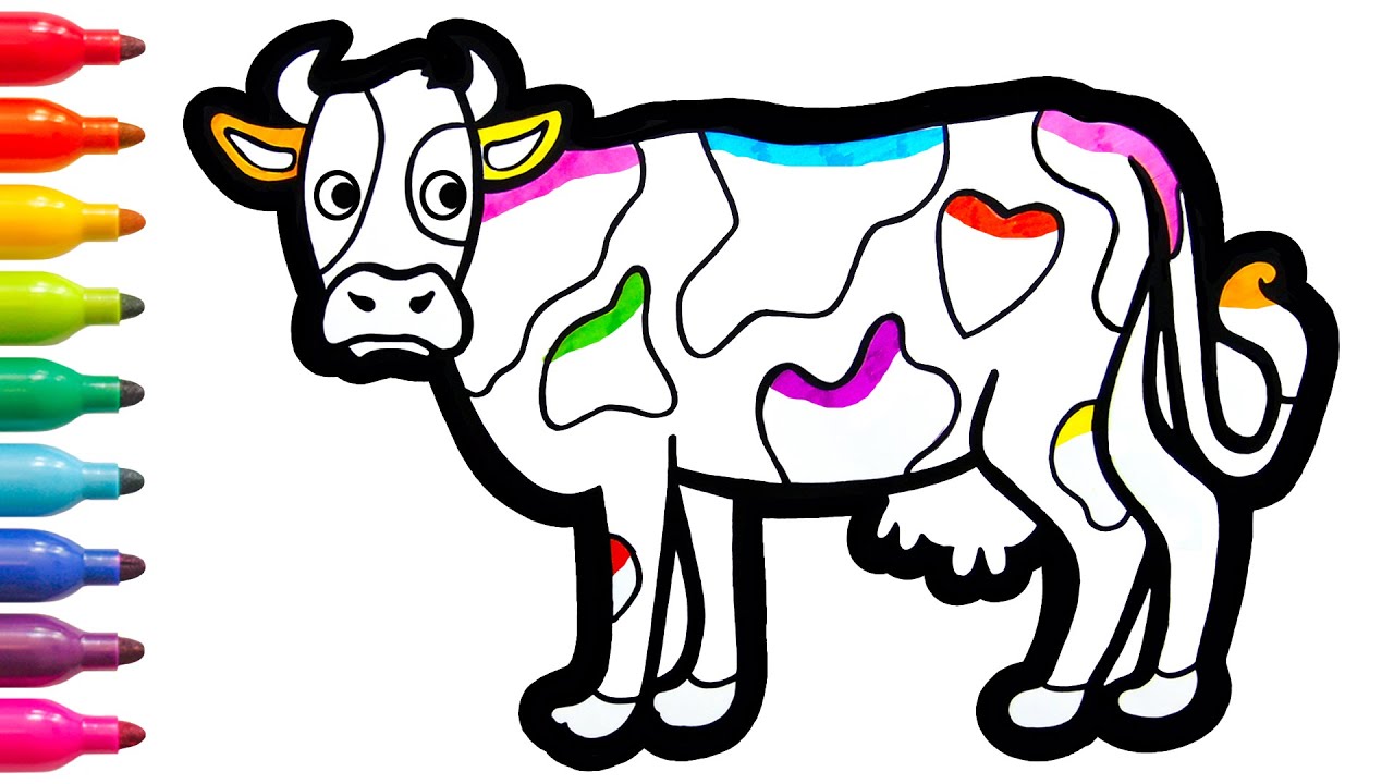 How to Draw a Beautiful Cow for Kids | Learn Animals and Sounds ...