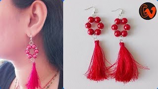 How to Make Party wear silk thread earrings / Silk thread Tassel earrings / Tutorial