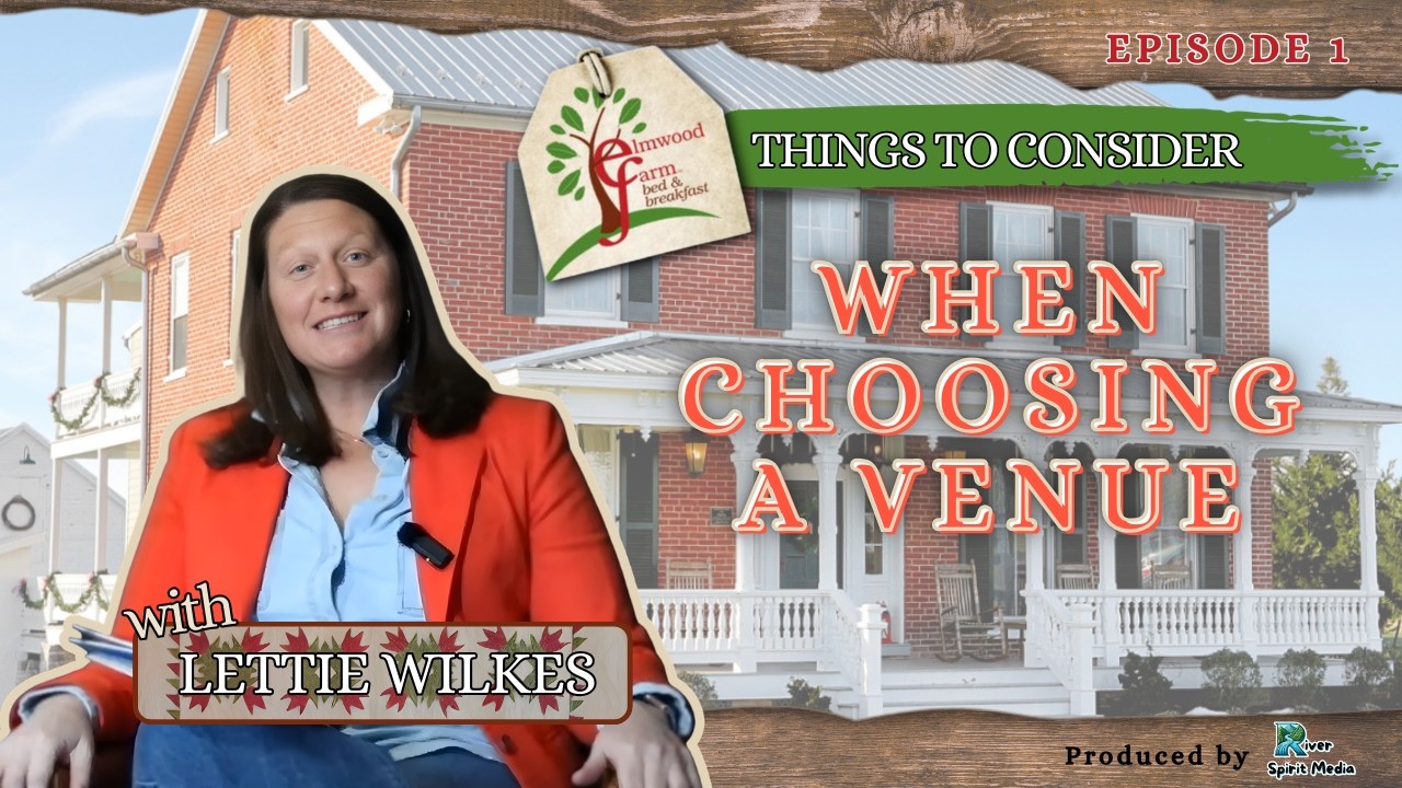 Thumbnail for a wedding planning podcast with Lettie Wilkes in front of her wedding venue