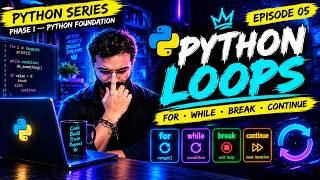 Python Loops Explained 🐍 | for, while, break & continue | Python for Beginners |