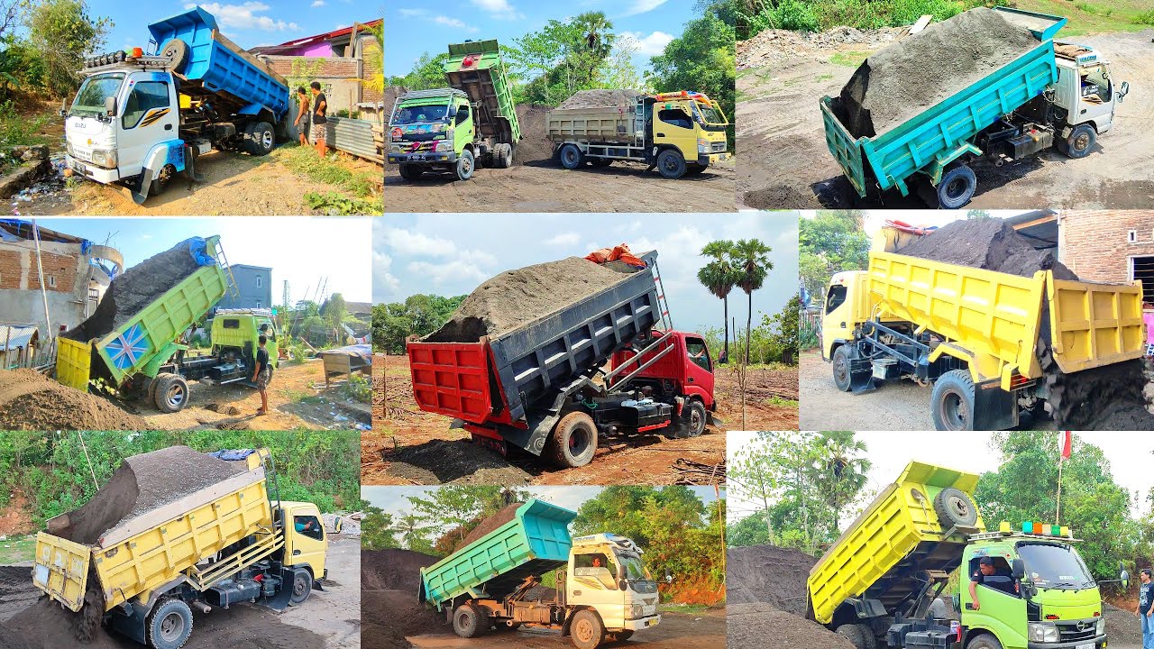 Truk Jomplang. Kumpulan MOBIL TRUK Bongkar MUATAN PASIR Saring FULL BAK Menggunung Di PANGKALAN