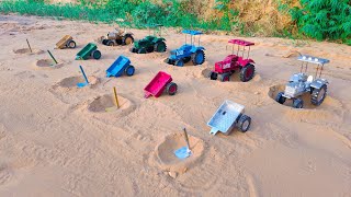 All the tractors stood in a circular circle of soil and took away the soil in their trolleys.