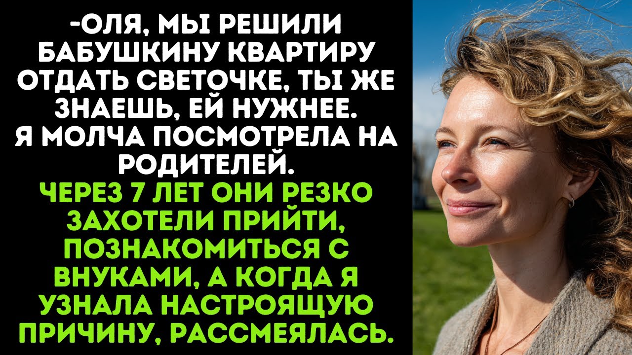 -Оля, мы решили бабушкину квартиру отдать Светочке, ты же знаешь, ей нужнее.Через 7 лет они резко
