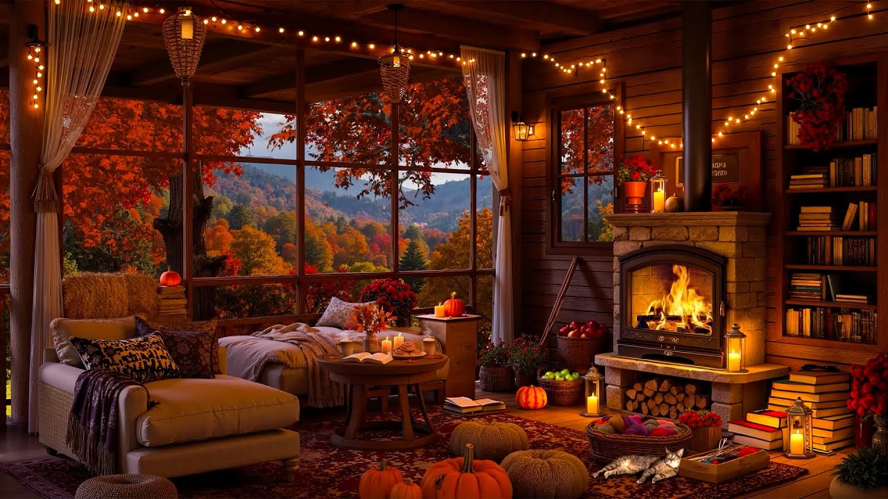 Cozy Fall Reading Nook Ambience 🍂 Tender Piano Jazz & Warm Crackling Fireplace for Relaxation