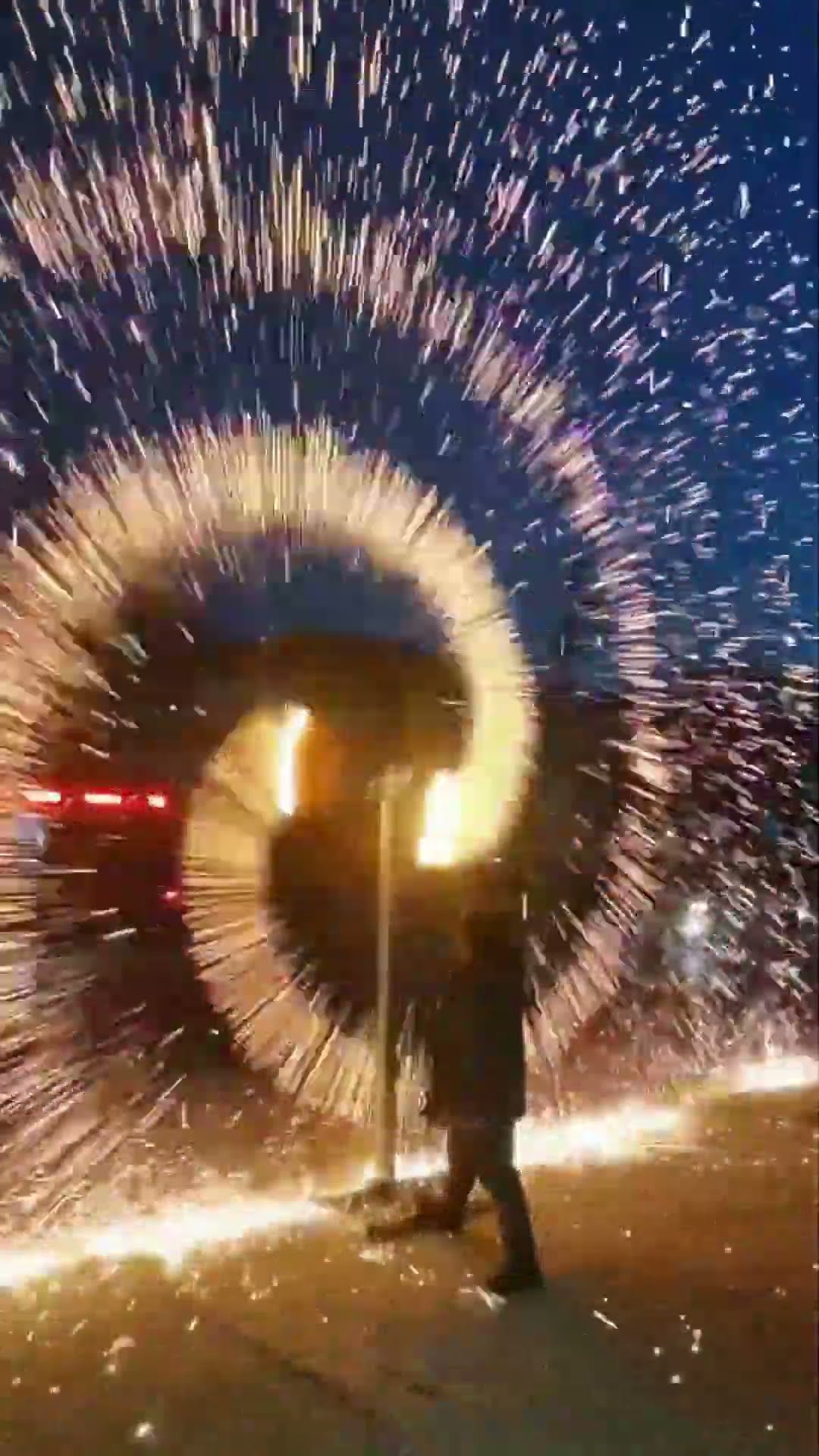 Rotating fireworks burn process