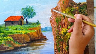 Water and rock: harmony of nature in painting Sculptured rocks and flowing water: combining art and