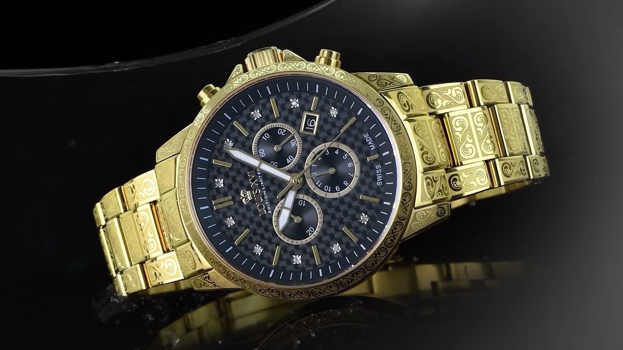 LOUIS XVI Herrenuhr Vergoldet - Schweizer Quarzwerk Mit Diamanten 43mm