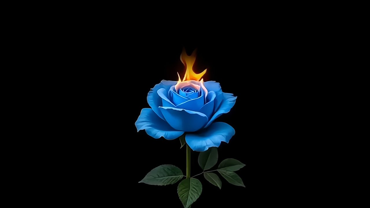 Burning blue rose 🔥 black screen 4K |  Black screen rose animation