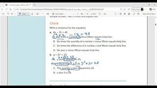 Grade 9 lesson 2-1 writing and interpreting equations