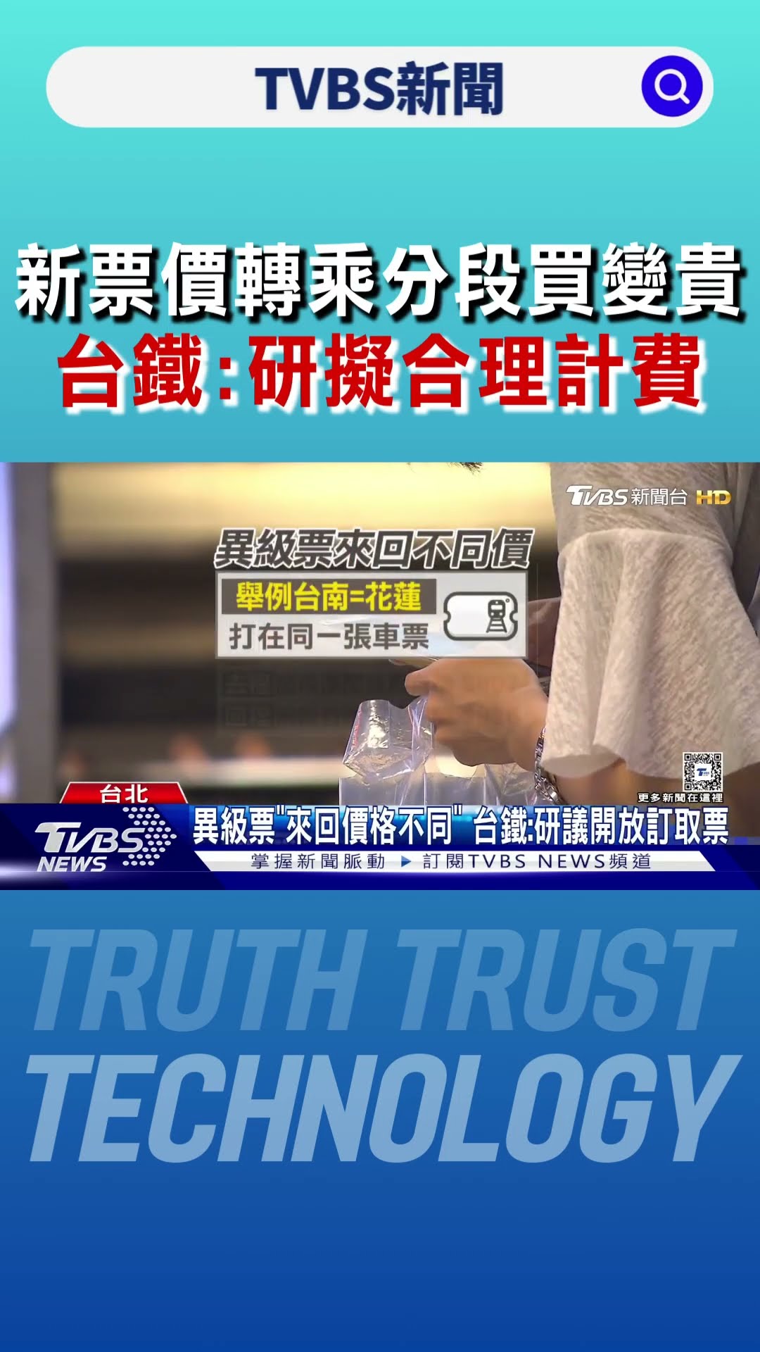 新票價「轉乘分段買變貴」 台鐵:研擬合理計費｜TVBS新聞 @TVBSNEWS01