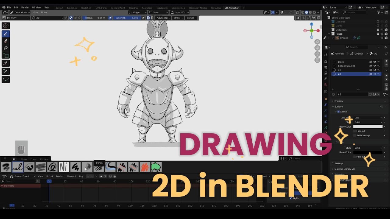 Draw some 2D ink-style art in Blender. - YouTube