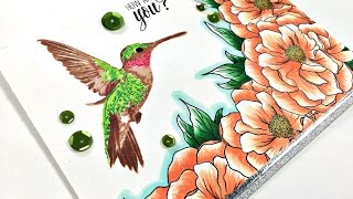 Layered Hummingbird and Copic Colored Masked Peonies