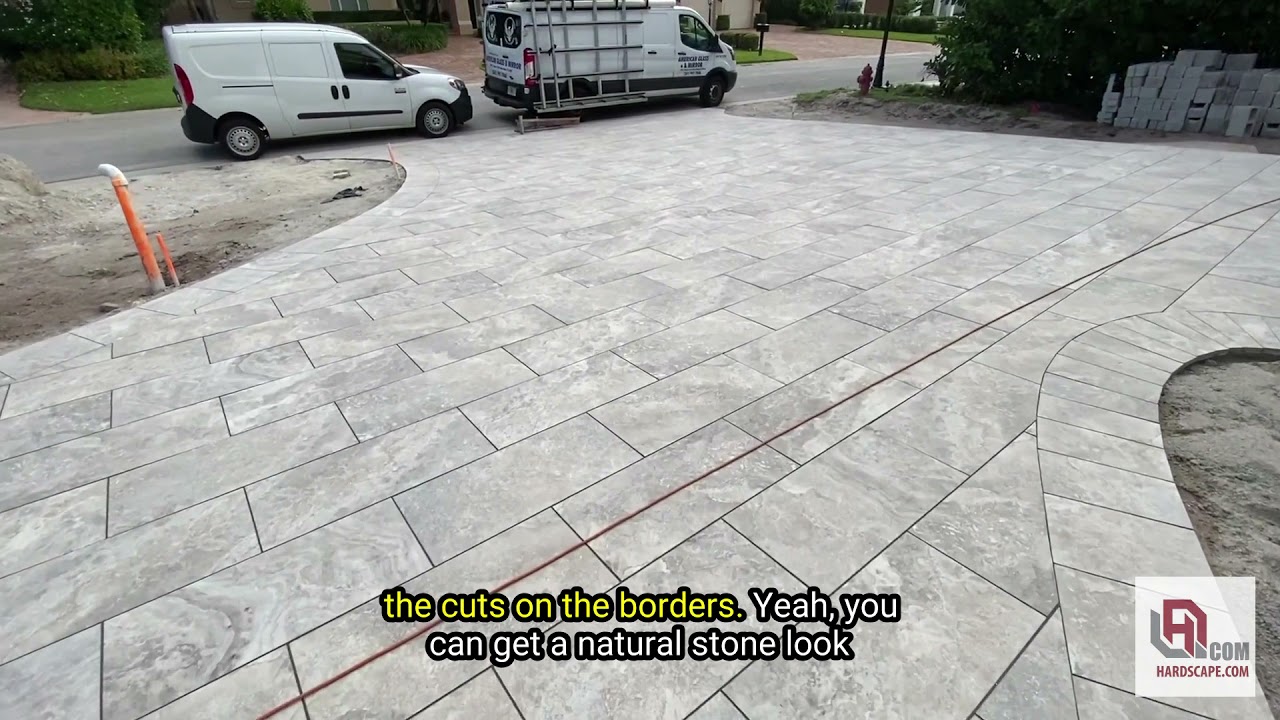 3cm Tuscany silver on the driveway (Travertine pattern - porcelain paver)