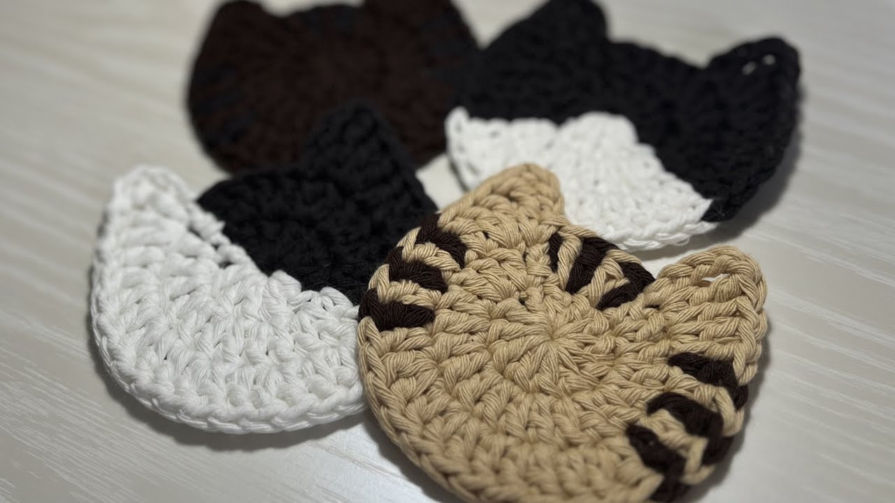 【かぎ針編み】我が家の猫をコースターにしました♪《にゃんコースター》