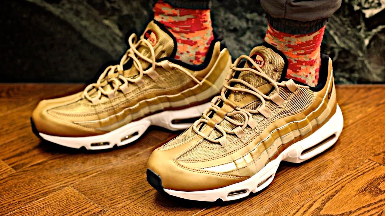Nike Air 95 Premium QS Gold Sneaker and on-foot review - YouTube