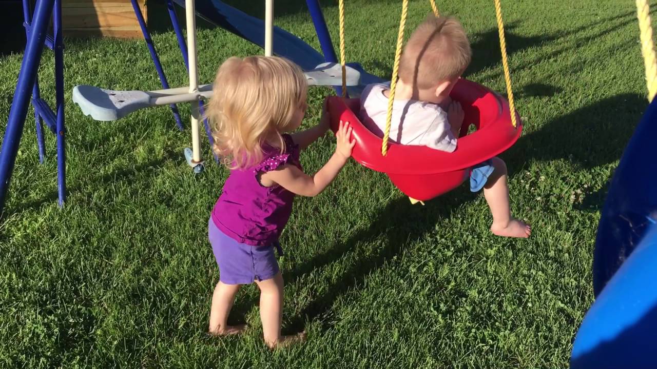 Toddler Girl Pushes Twin Brother In Swing Best Friends You Toddler Girl Pushes Twin Brother In Swing Best Friends